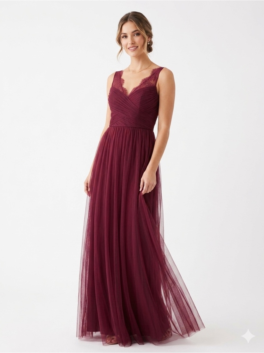 Elegant Lace-Trim Maxi Dress in Plum